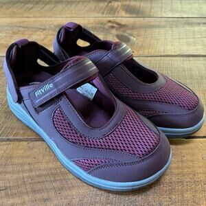 FitVille Diabetic Sandals Maroon Adjustable Mary Jane FlexiWalk Shoes Size 9W